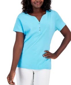 Karen Scott Hort Sleeve Henley Top, Created For Macy's 30 Karen Scott Hort Sleeve Henley Top, Created For Macy's -CeCe cloth-shop 23186938 fpx