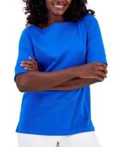 Karen Scott Cotton Boat-Neck Top, Created For Macy's -CeCe cloth-shop 23187895 fpx