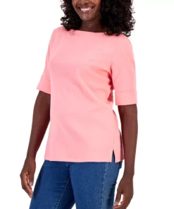 Karen Scott Cotton Boat-Neck Top, Created For Macy's -CeCe cloth-shop 23187899 fpx