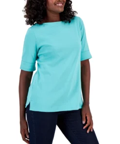 Karen Scott Cotton Boat-Neck Top, Created For Macy's -CeCe cloth-shop 23187900 fpx