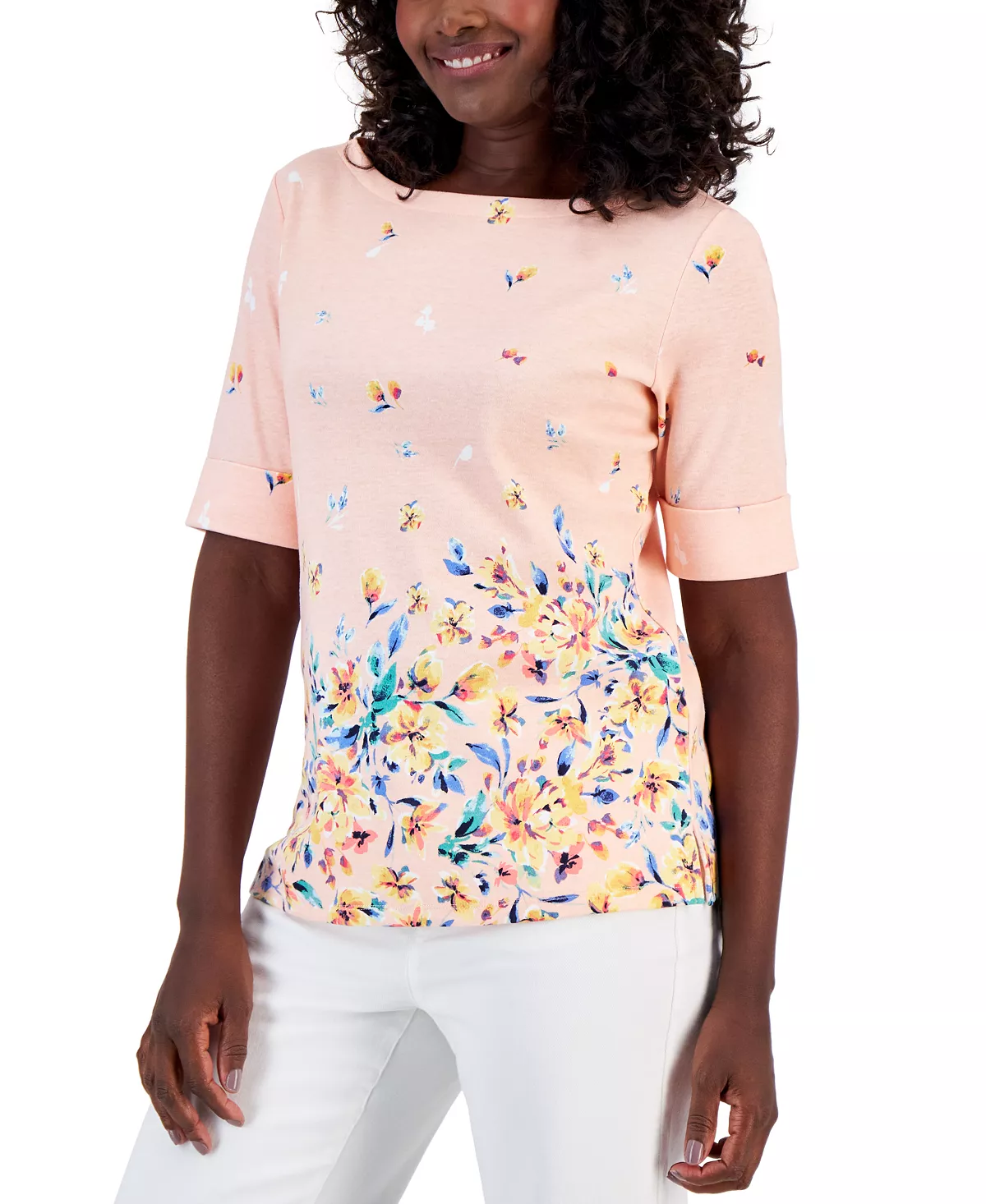 Karen Scott Women's Tulerie Dream Printed Elbow-Sleeve Top, Created For Macy's 1 Karen Scott Women's Tulerie Dream Printed Elbow-Sleeve Top, Created For Macy's