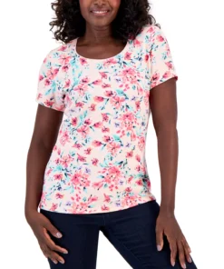 Karen Scott Women's Tulerie Toss Printed Knit Top, Created For Macy's
