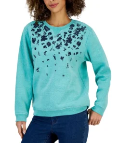 Karen Scott Women's Floral-Print Fleece Sweatshirt, Created For Macy's