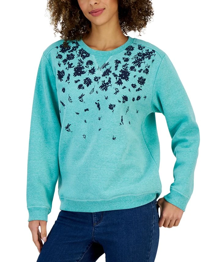 Karen Scott Women's Floral-Print Fleece Sweatshirt, Created For Macy's 1 Karen Scott Women's Floral-Print Fleece Sweatshirt, Created For Macy's