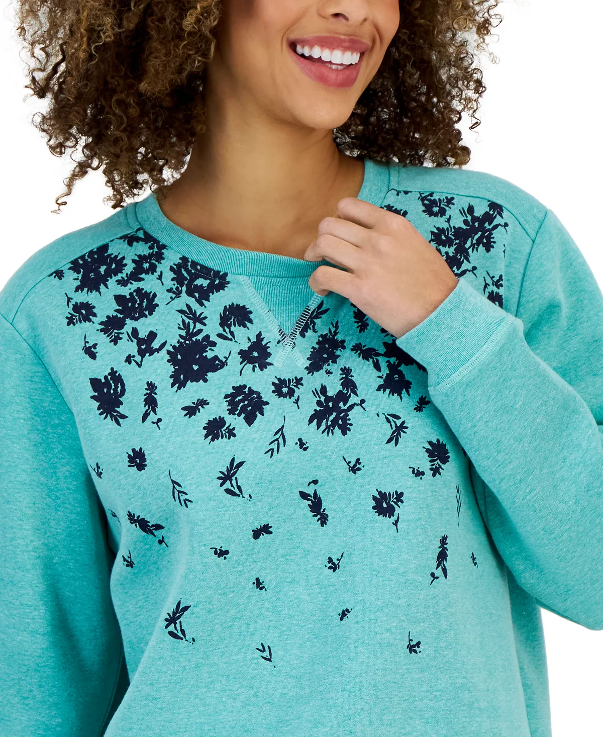 Karen Scott Women's Floral-Print Fleece Sweatshirt, Created For Macy's 3 Karen Scott Women's Floral-Print Fleece Sweatshirt, Created For Macy's - Image 3