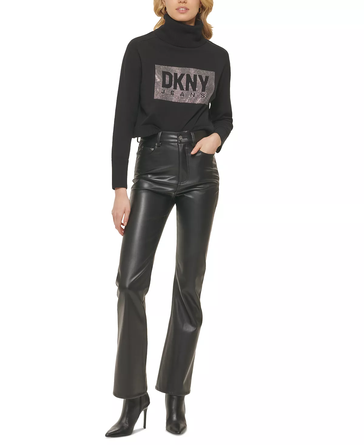 DKNY Jeans Women's Boreum Faux-Leather Flare Pants 4 DKNY Jeans Women's Boreum Faux-Leather Flare Pants - Image 4
