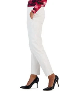 Anne Klein Women's Faux-Leather Pull-On Cinched-Waist Slim Ankle Pants -CeCe cloth-shop 23206633 fpx