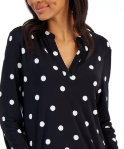 Anne Klein Women's Printed Split-Neck Long-Sleeve Tunic -CeCe cloth-shop 23206640 fpx