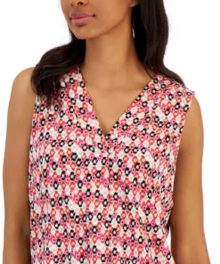 Anne Klein Women's Printed Pleat-Front Sleeveless Shell -CeCe cloth-shop 23206672 fpx