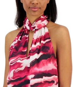 Anne Klein Women's Satin Printed Twist-Neck Halter Top -CeCe cloth-shop 23206692 fpx