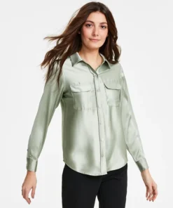 Alfani Women's Satin Collared Utility Blouse, Created For Macy's