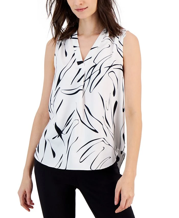 Alfani Women's Printed Satin Sleeveless V-Neck Top, Created For Macy's 1 Alfani Women's Printed Satin Sleeveless V-Neck Top, Created For Macy's