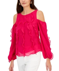 INC International Concepts Women's Ruffled Cold-Shoulder Top, Created For Macy's
