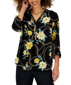 JM Collection Women's Gardenia-Print Utility Top, Created For Macy's -CeCe cloth-shop 23248452 fpx