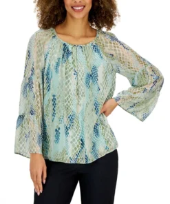 JM Collection Women's Glowing Reptile-Print Top, Created For Macy's