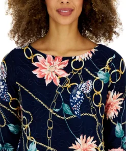 JM Collection Women's Boat-Neck 3/4-Sleeve Top, Created For Macy's 6 JM Collection Women's Boat-Neck 3/4-Sleeve Top, Created For Macy's -CeCe cloth-shop 23261554 fpx