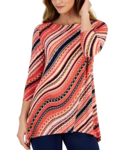 JM Collection Women's Diagonal Chain-Print Top, Created For Macy's
