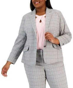 Kasper Plus Size Two-Button Plaid Blazer