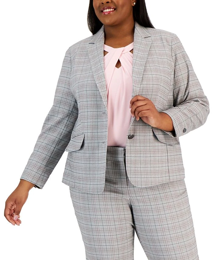 Kasper Plus Size Two-Button Plaid Blazer 1 Kasper Plus Size Two-Button Plaid Blazer