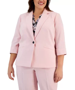 Kasper Plus Size 3/4-Sleeve Single-Button Blazer -CeCe cloth-shop 23315018 fpx
