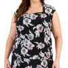 Kasper Plus Size Floral Square-Neck Cap-Sleeve Blouse