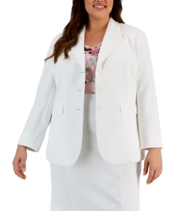 Kasper Plus Size Three-Button Peak Lapel Jacket -CeCe cloth-shop 23315177 fpx
