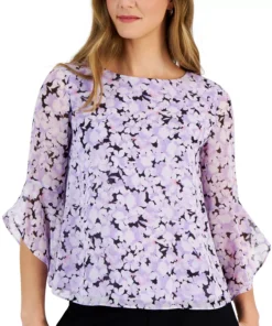 Kasper Women's Floral-Print 3/4-Bell-Sleeve Blouse -CeCe cloth-shop 23315298 fpx