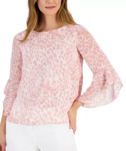 Kasper Women's Animal-Print 3/4-Bell Sleeve Blouse -CeCe cloth-shop 23315461 fpx