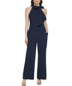 Vince Camuto Women's Signature Stretch Crepe Bow-Neck Halter Jumpsuit