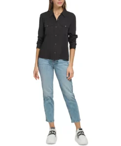 DKNY Jeans Women's Star-Print Button-Front High-Low Top -CeCe cloth-shop 23327526 fpx