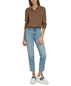 DKNY Jeans Women's Star-Print Button-Front High-Low Top -CeCe cloth-shop 23327538 fpx