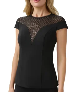 Adrianna Papell Women's Beaded Cap-Sleeve Illusion Top