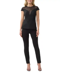 Adrianna Papell Women's Beaded Cap-Sleeve Illusion Top -CeCe cloth-shop 23334462 fpx