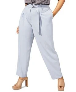 Bar III Plus Size Belted Textured Crepe Pants -CeCe cloth-shop 23338834 fpx