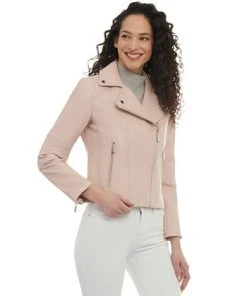 Michael Kors Women's Petite Leather Moto Jacket -CeCe cloth-shop 23350700 fpx