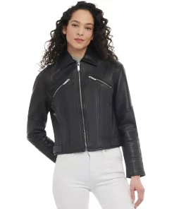 Michael Kors Women's Leather Trucker Jacket 10 Michael Kors Women's Leather Trucker Jacket -CeCe cloth-shop 23350837 fpx