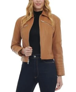 Michael Kors Women's Leather Trucker Jacket
