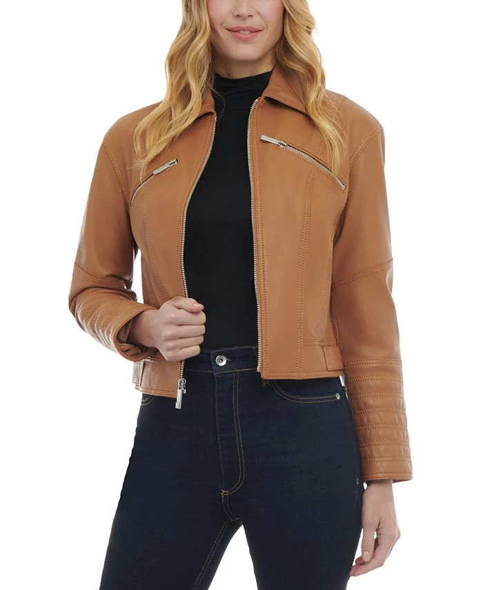 Michael Kors Women's Leather Trucker Jacket 1 Michael Kors Women's Leather Trucker Jacket