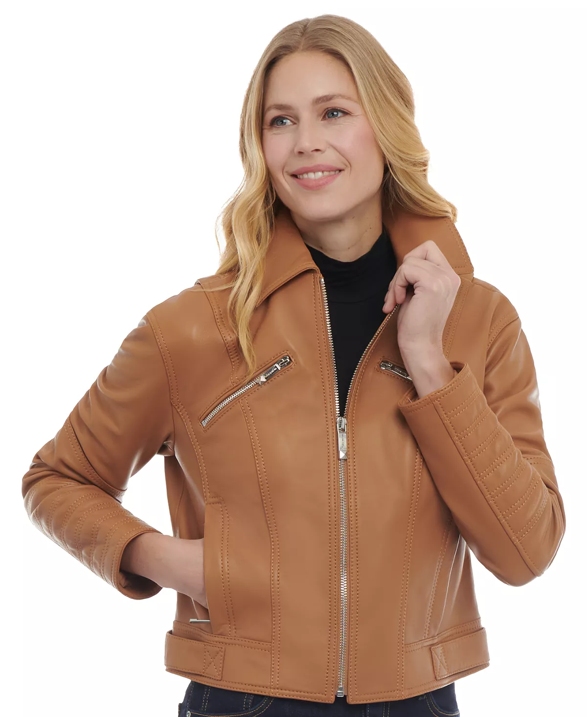 Michael Kors Women's Leather Trucker Jacket 4 Michael Kors Women's Leather Trucker Jacket - Image 4
