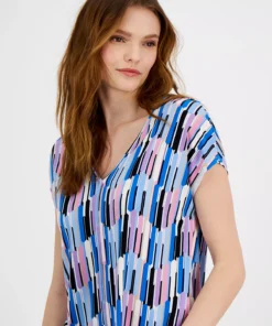 Bar III Women's Printed Seamed V-Neck Short-Sleeve Top, Created For Macy's -CeCe cloth-shop 23358926 fpx