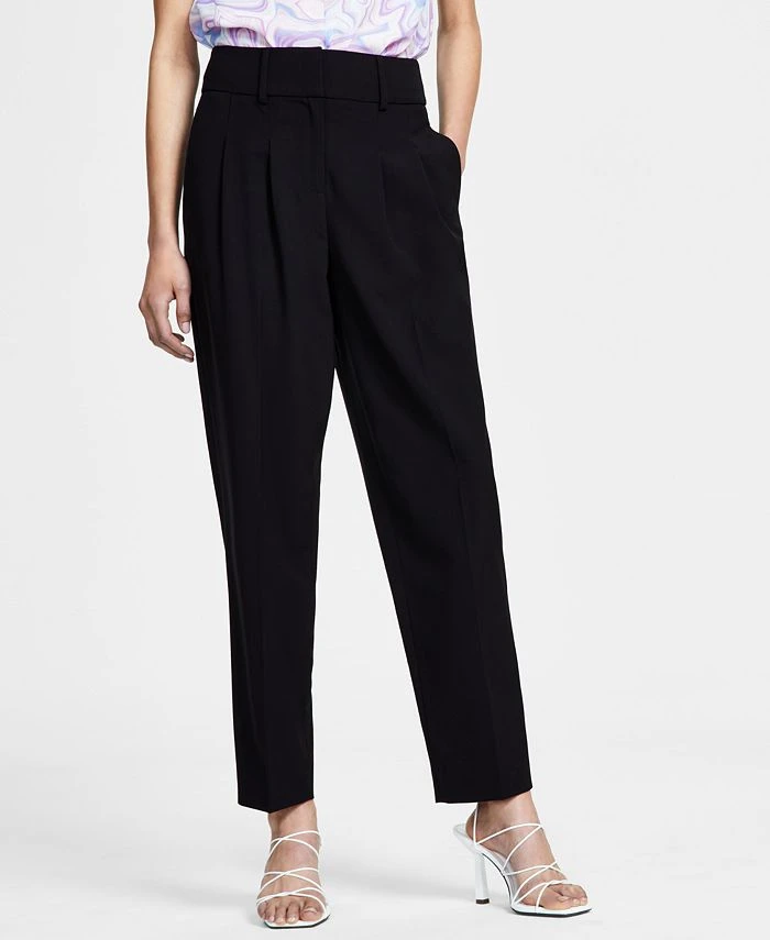 Bar III Women's Bi-Stretch Pleated Straight-Leg Ankle Pants, Created For Macy's 1 Bar III Women's Bi-Stretch Pleated Straight-Leg Ankle Pants, Created For Macy's