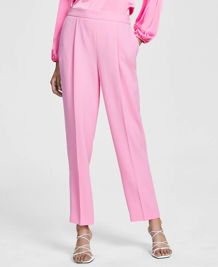 Bar III Women's Textured Crepe Pleated Pull-On Pants, Created For Macy's 1 Bar III Women's Textured Crepe Pleated Pull-On Pants, Created For Macy's