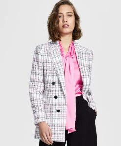 Bar III Women's Plaid Open-Front Faux-Double-Breasted Blazer, Created For Macy's