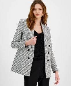 Bar III Women's Mini-Check-Print Faux-Double-Breasted Jacket, Created For Macy's