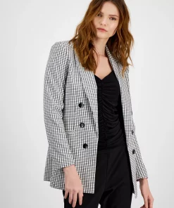 Bar III Women's Mini-Check-Print Faux-Double-Breasted Jacket, Created For Macy's -CeCe cloth-shop 23359006 fpx