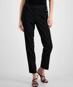 Bar III Women's Button-Detail Mid-Rise Straight-Leg Pants, Created For Macy's