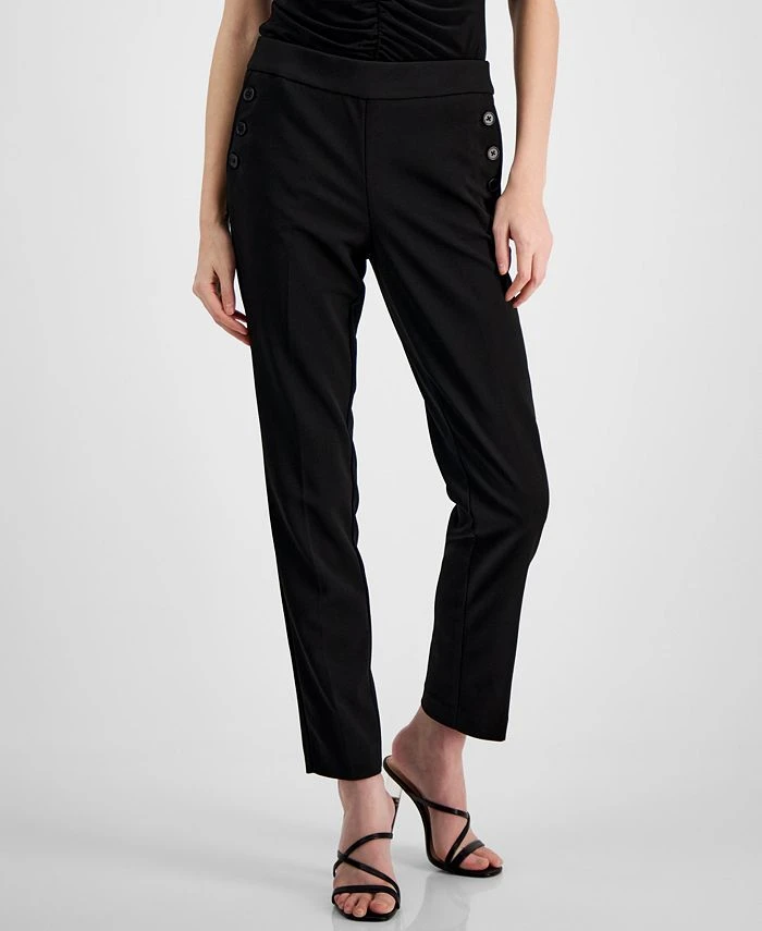 Bar III Women's Button-Detail Mid-Rise Straight-Leg Pants, Created For Macy's 1 Bar III Women's Button-Detail Mid-Rise Straight-Leg Pants, Created For Macy's