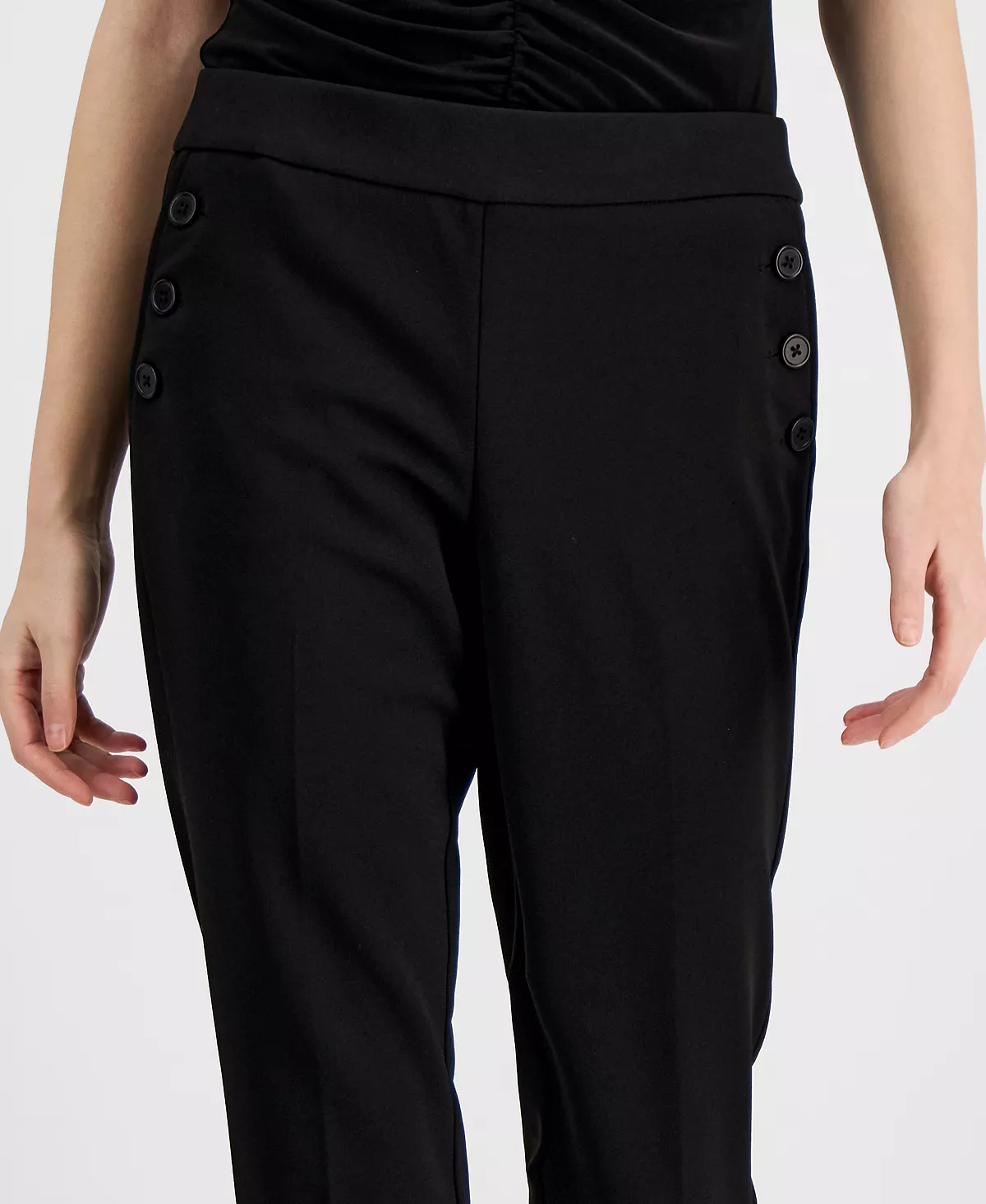 Bar III Women's Button-Detail Mid-Rise Straight-Leg Pants, Created For Macy's 4 Bar III Women's Button-Detail Mid-Rise Straight-Leg Pants, Created For Macy's - Image 4