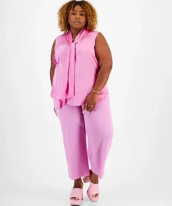 Bar III Plus Size Sleeveless Tie-Neck Blouse, Created For Macy's