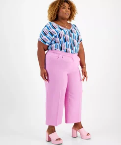 Bar III Plus Size Crepe Straight-Leg Ankle Pants, Created For Macy's -CeCe cloth-shop 23359091 fpx